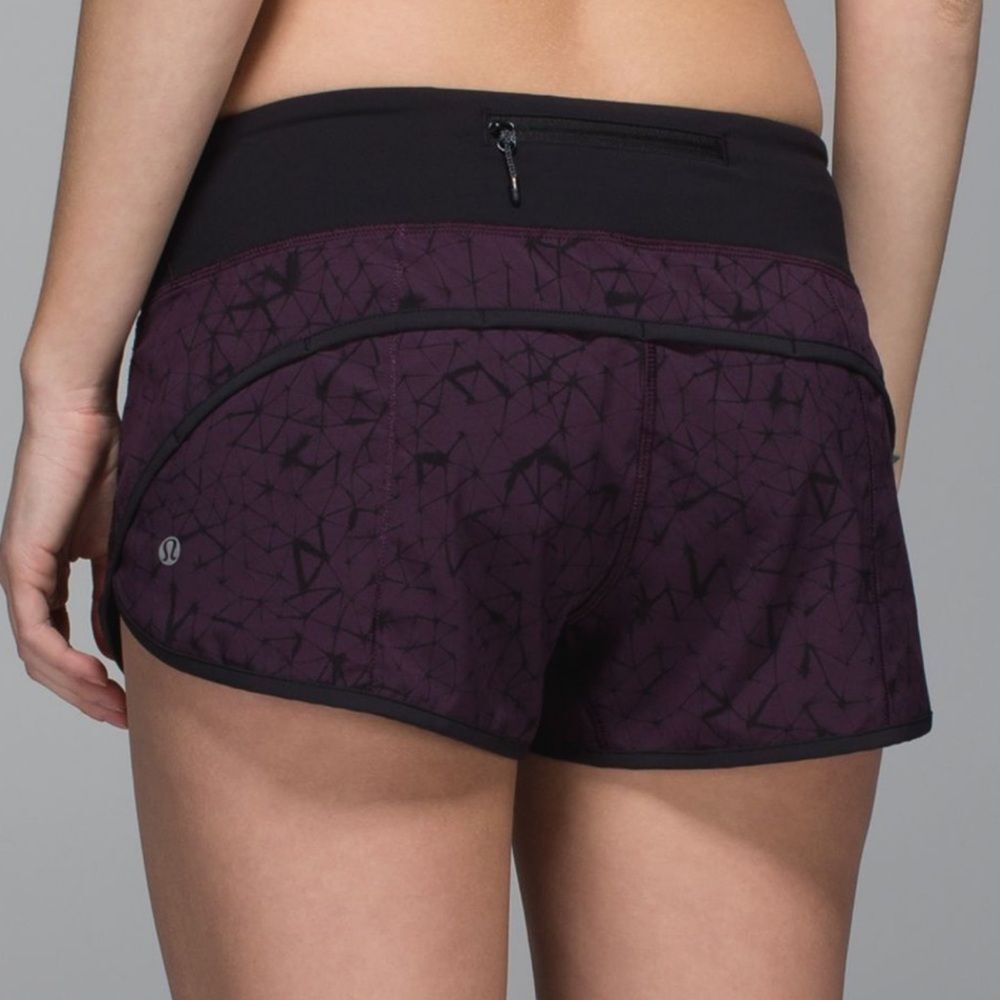 SOLD!! Lululemon Athletica Purple Black Speed Up Shorts with Geometric Pattern